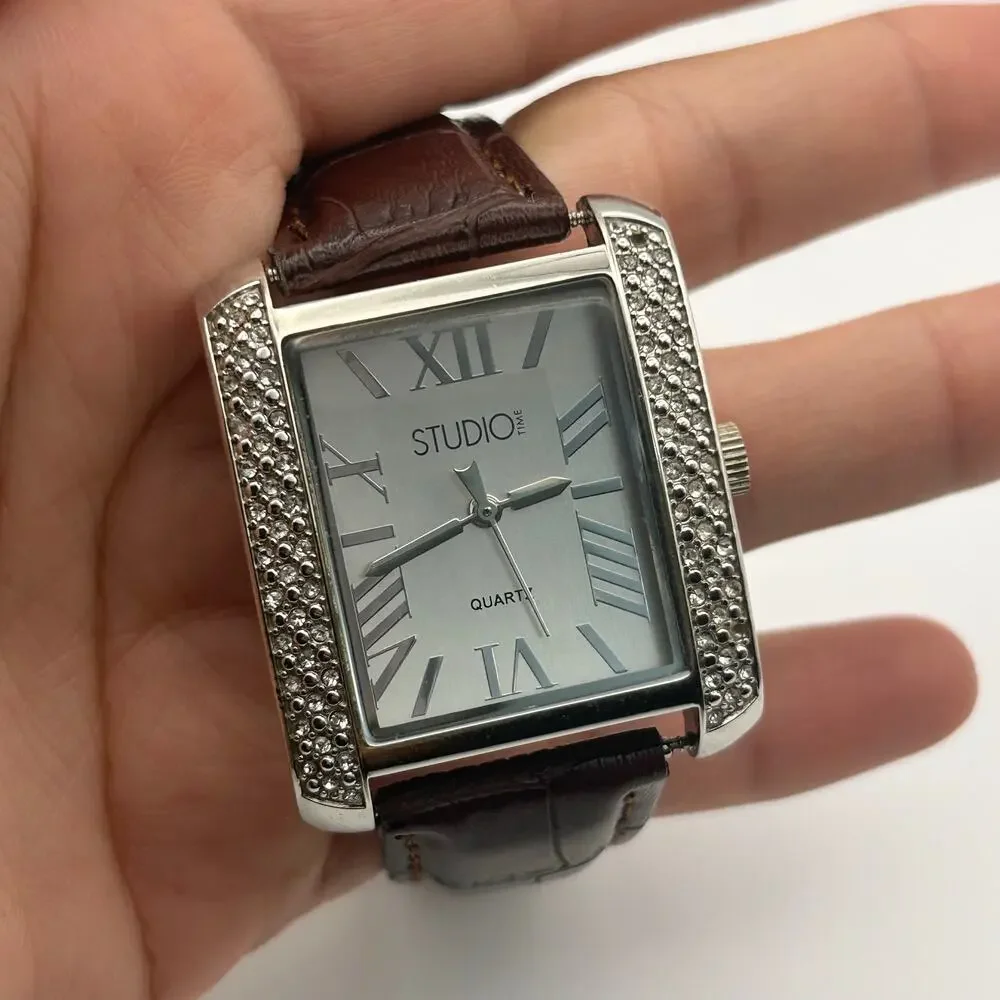 Studio Women's Wristwatch Silver Stainless Steel Brown Leather 32mm Working
